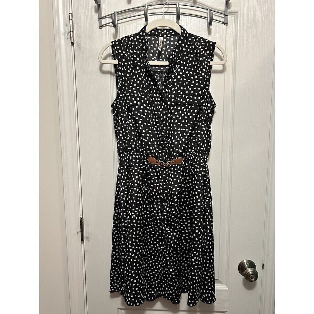 Rich & Beautiful R & B Women's XL Sleeveless Polka Dot Sheath Dress Black Retro‎